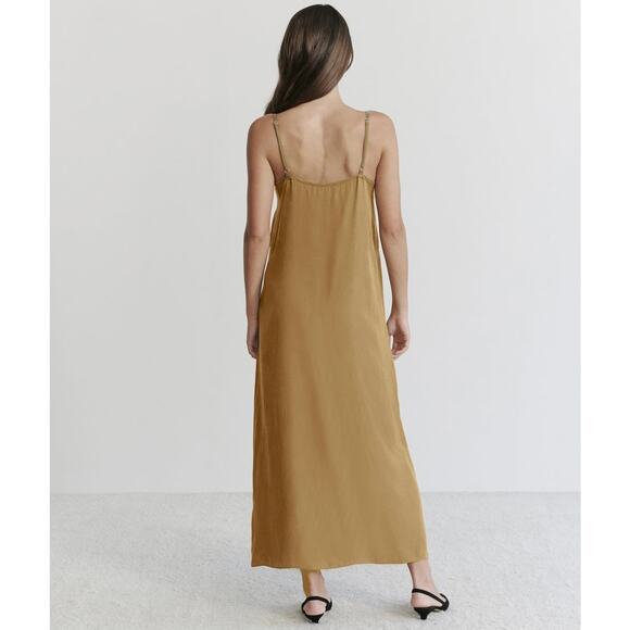 JENNI KAYNE Rio Slip Dress Womens Small Bronze Camel Maxi Strappy A-Line Luxury - Picture 3 of 16